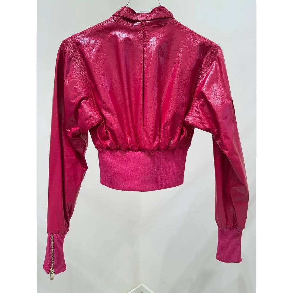 Dolce & Gabbana Fuchsia Cropped Leather Bomber Sz.40 Pre-owned Red Leather Good - Back View