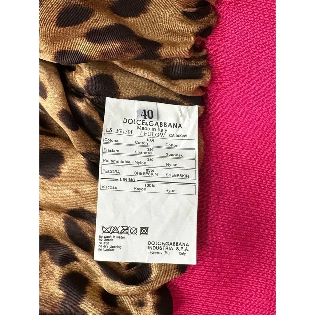 Dolce & Gabbana Fuchsia Cropped Leather Bomber Sz.40 Pre-owned Red Leather Good - Box View