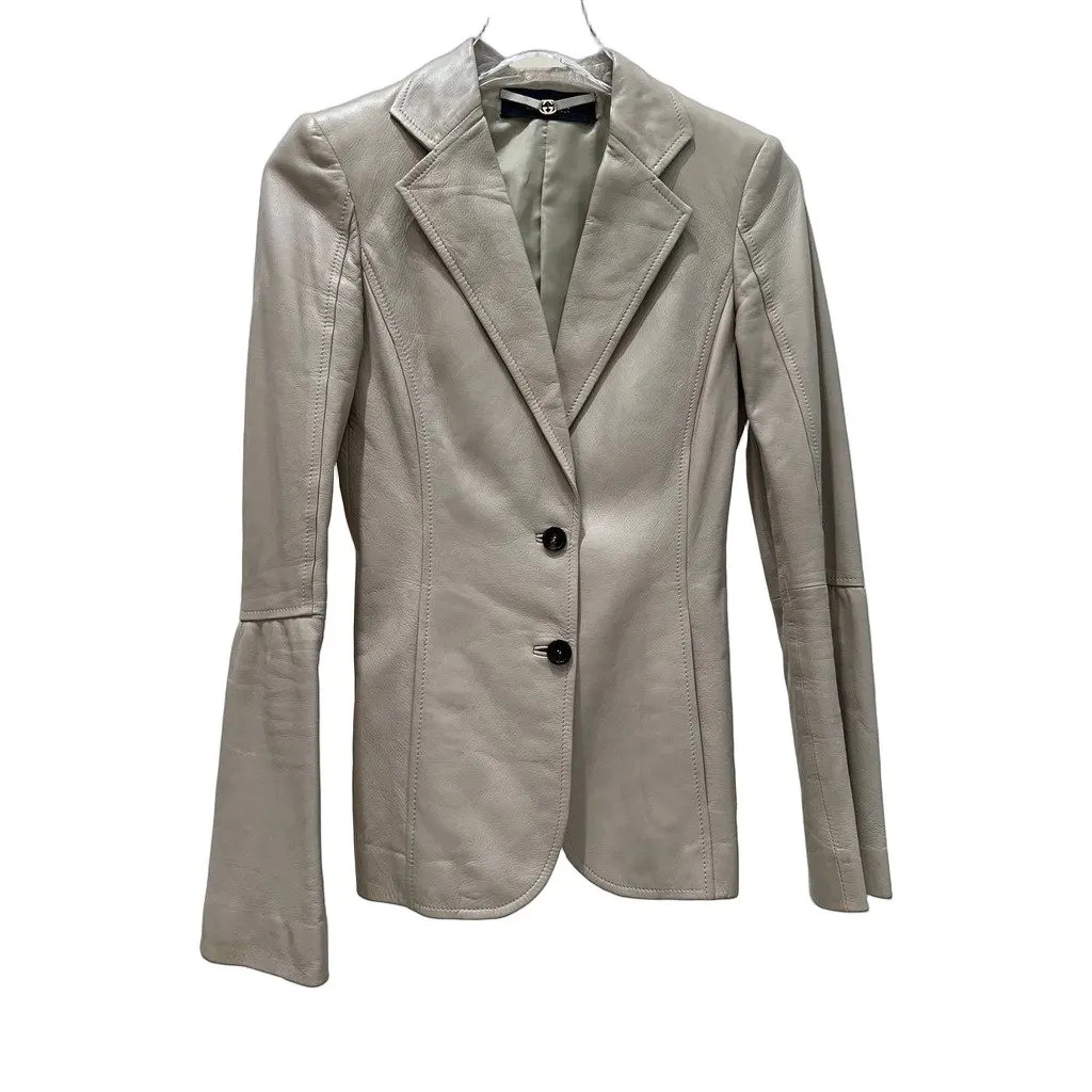 Gucci Vintage Tom Ford Era Ivory Leather Blazer Sz.38 Pre-owned
