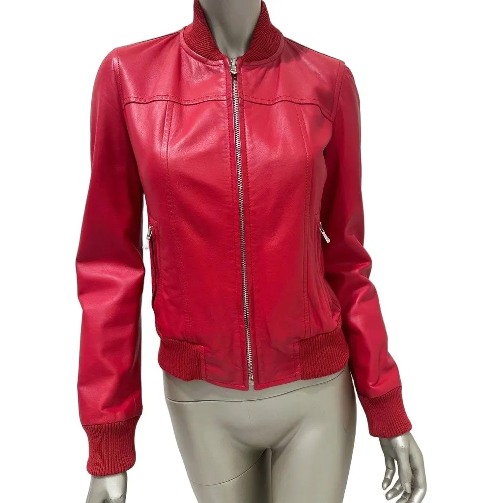 Dolce & Gabbana Red Lambskin Bomber Jacket, IT 40 Pre-owned Red Leather Good - Front View