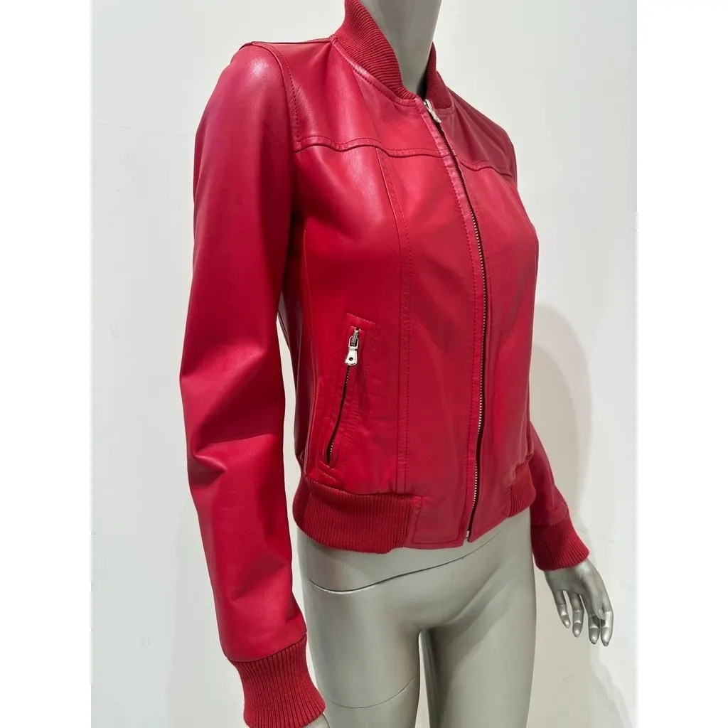 Dolce & Gabbana Red Lambskin Bomber Jacket, IT 40 Pre-owned Red Leather Good - Back View
