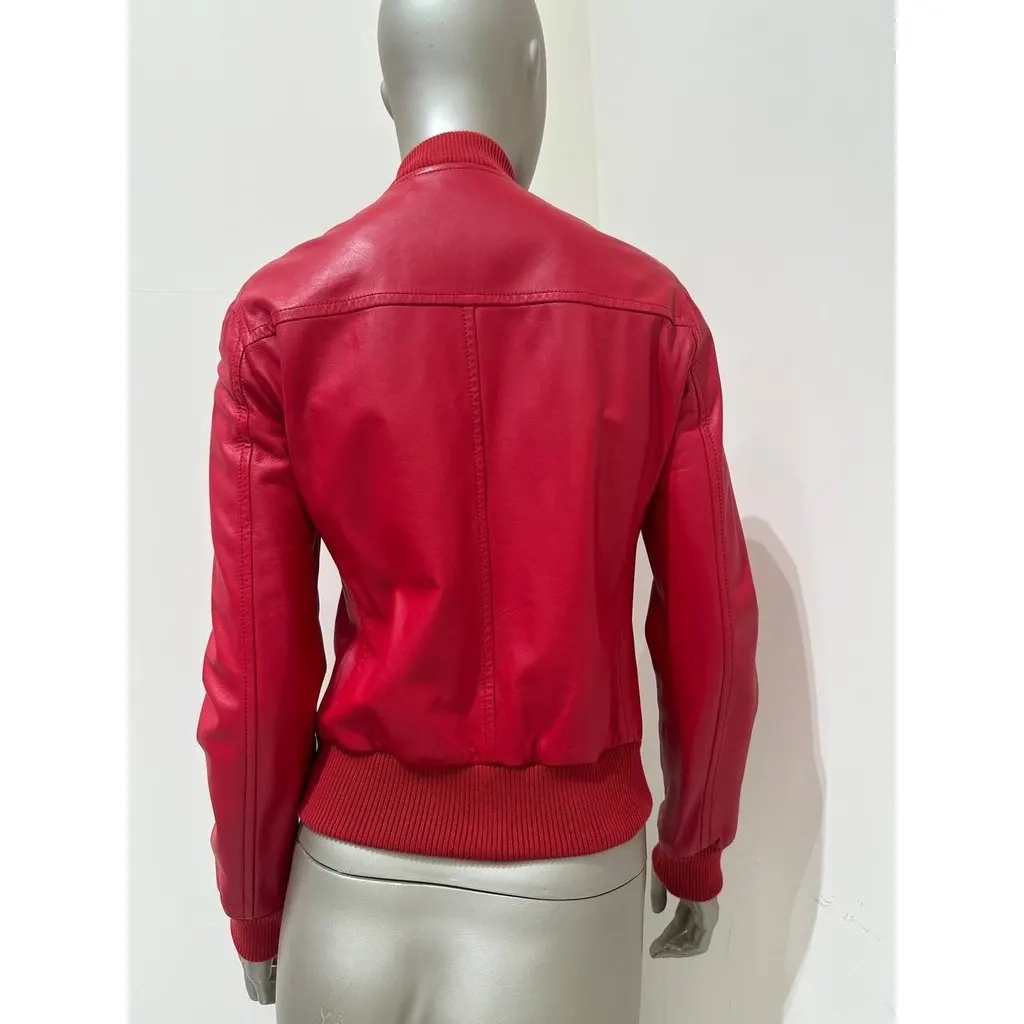 Dolce & Gabbana Red Lambskin Bomber Jacket, IT 40 Pre-owned Red Leather Good - Model View