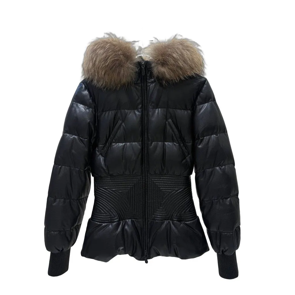 Alexander McQueen Black Leather Puffer Jacket Sz.40 Pre-owned Black Leather Good - Front View