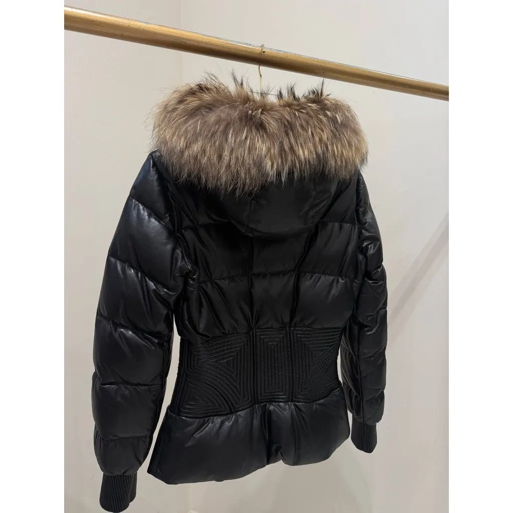 Alexander McQueen Black Leather Puffer Jacket Sz.40 Pre-owned Black Leather Good - Back View