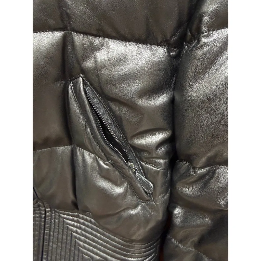 Alexander McQueen Black Leather Puffer Jacket Sz.40 Pre-owned Black Leather Good - Model View