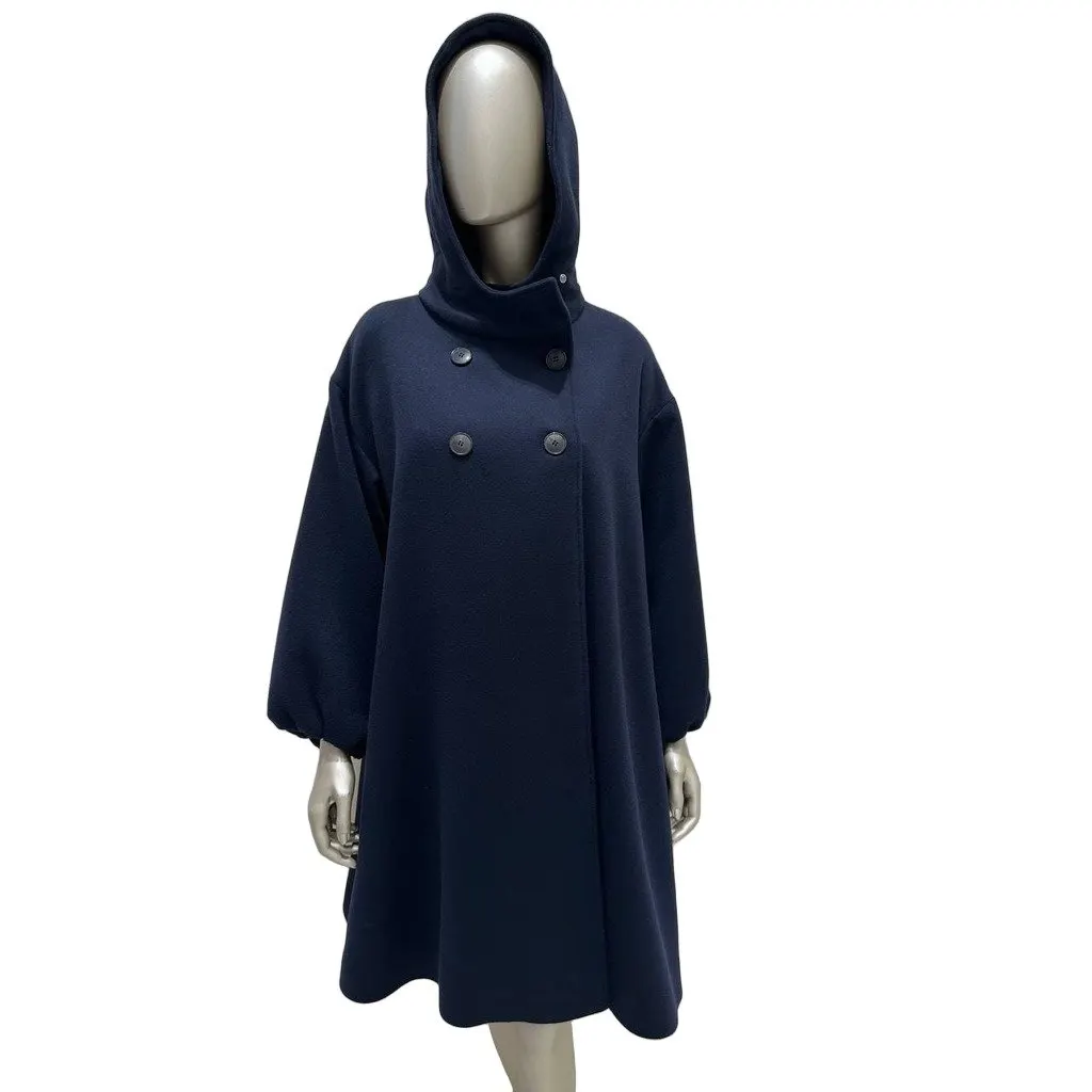 Christian Dior 2017 Raf Simons Navy Cashmere Hooded Coat FR 38 Pre-owned Navy Wool Good - Front View