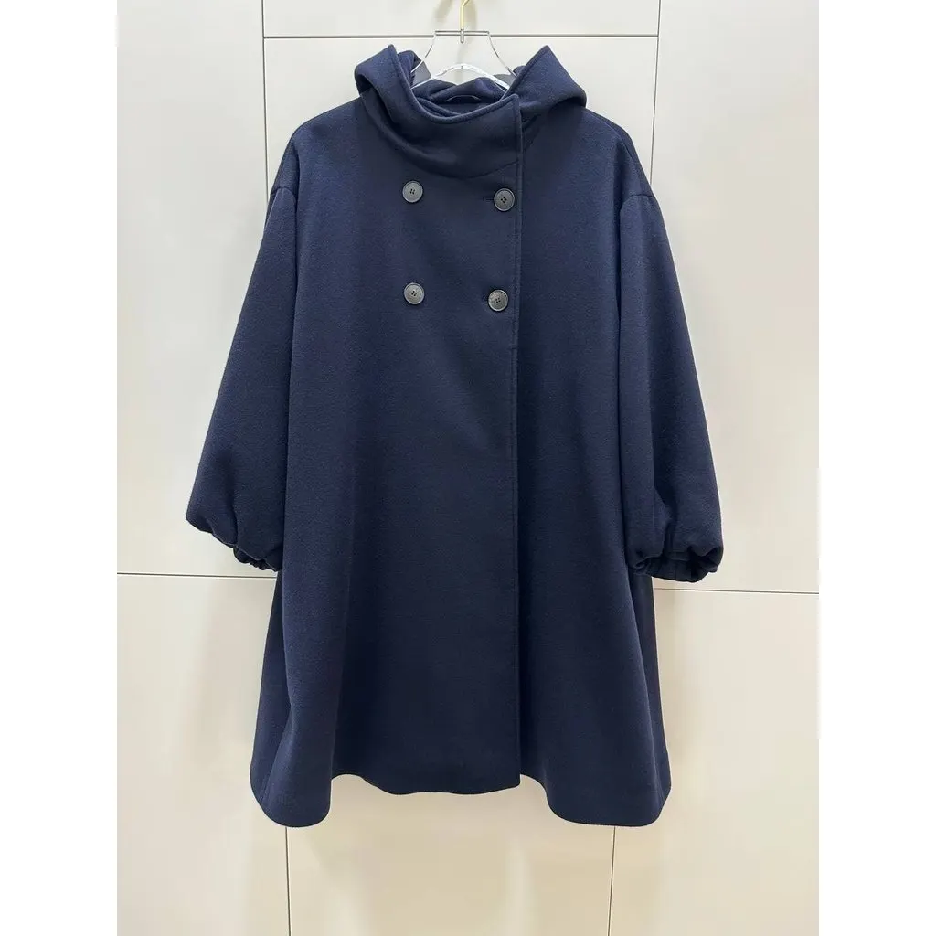 Christian Dior 2017 Raf Simons Navy Cashmere Hooded Coat FR 38 Pre-owned Navy Wool Good - Back View