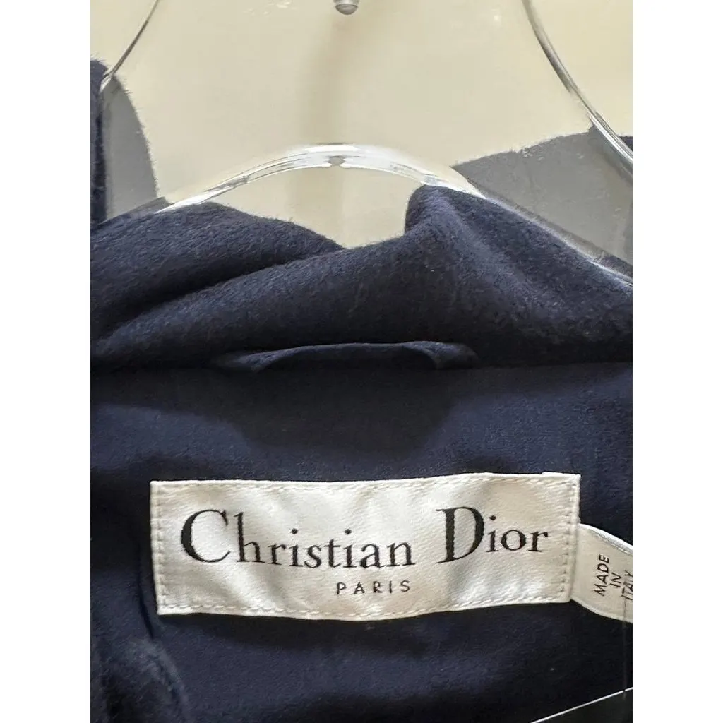 Christian Dior 2017 Raf Simons Navy Cashmere Hooded Coat FR 38 Pre-owned Navy Wool Good - Model View
