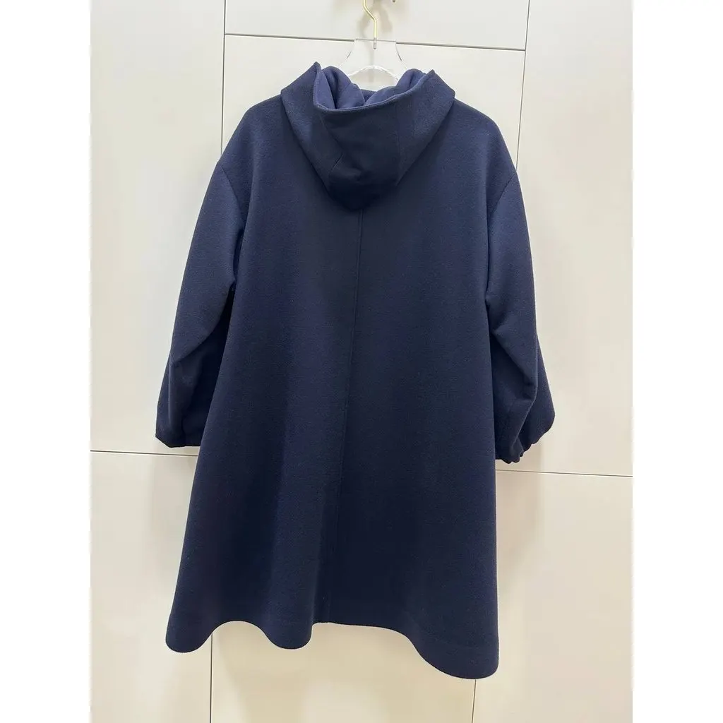 Christian Dior 2017 Raf Simons Navy Cashmere Hooded Coat FR 38 Pre-owned Navy Wool Good - Box View