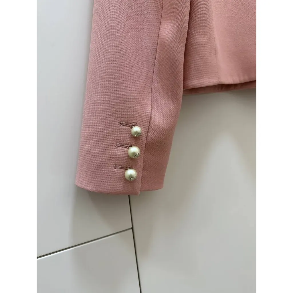 Christian Dior SS22 Pink Wool & Silk Cropped Jacket Sz.36 Pre-owned Pink Wool Good - Model View