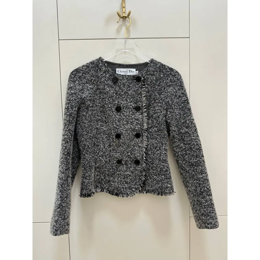 Christian Dior Black & White Tweed Jacket Sz.38 Pre-owned Black Tweed Good - Inside View