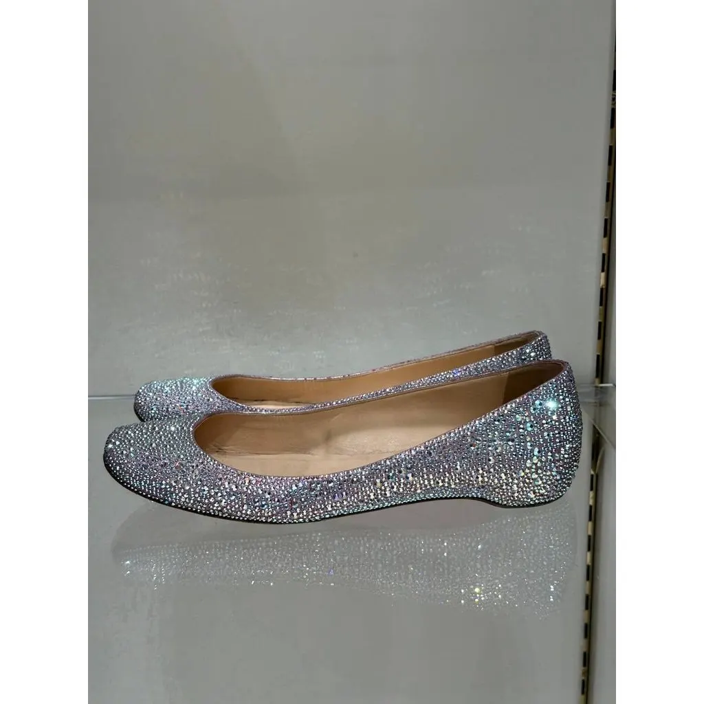 Christian Louboutin Crystal Strass Ballet Flats Sz.38.5 Pre-owned Red Leather Good - Back View