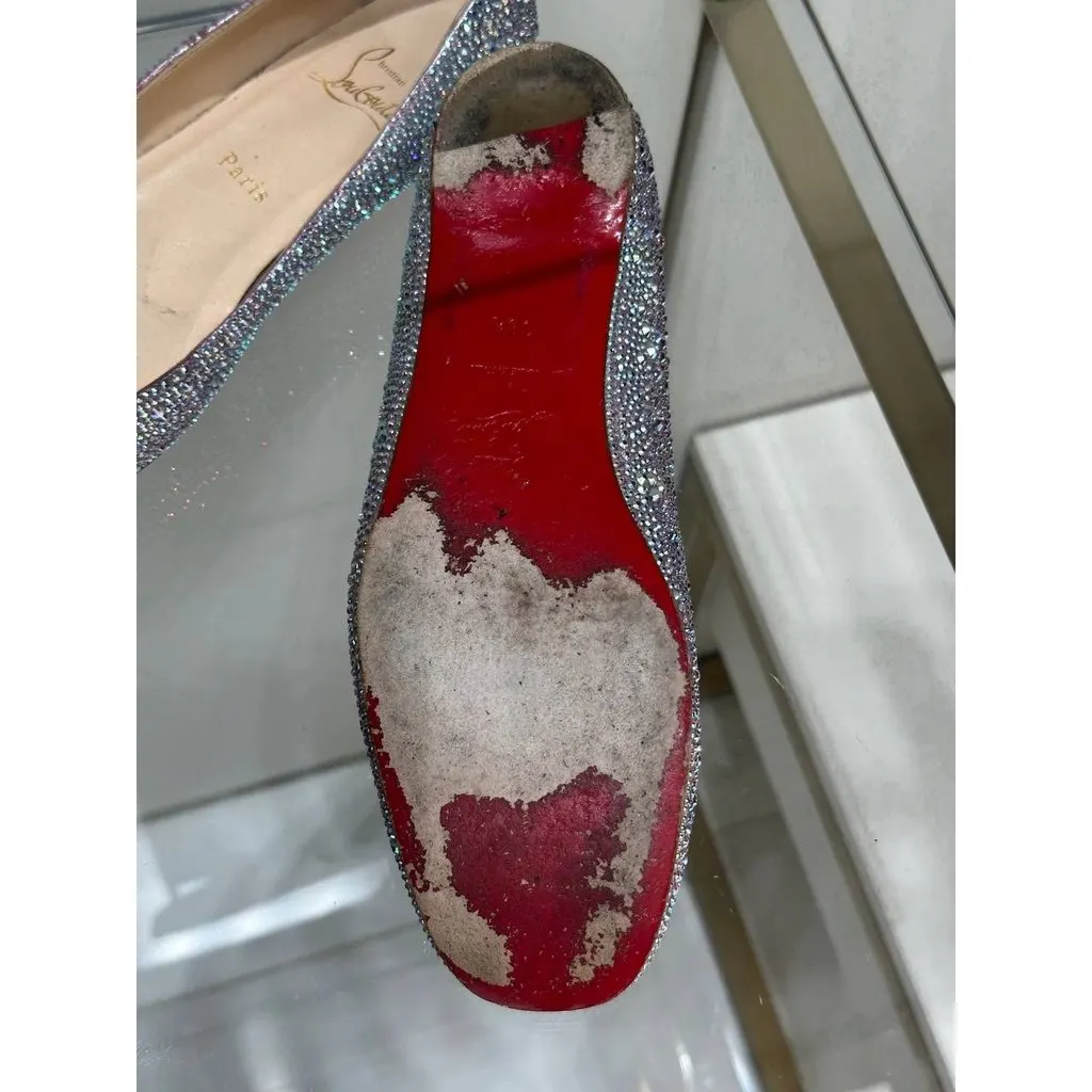 Christian Louboutin Crystal Strass Ballet Flats Sz.38.5 Pre-owned Red Leather Good - Inside View