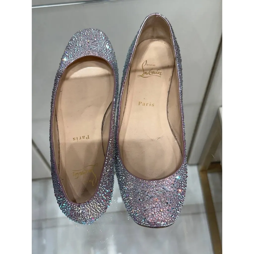 Christian Louboutin Crystal Strass Ballet Flats Sz.38.5 Pre-owned Red Leather Good - Model View