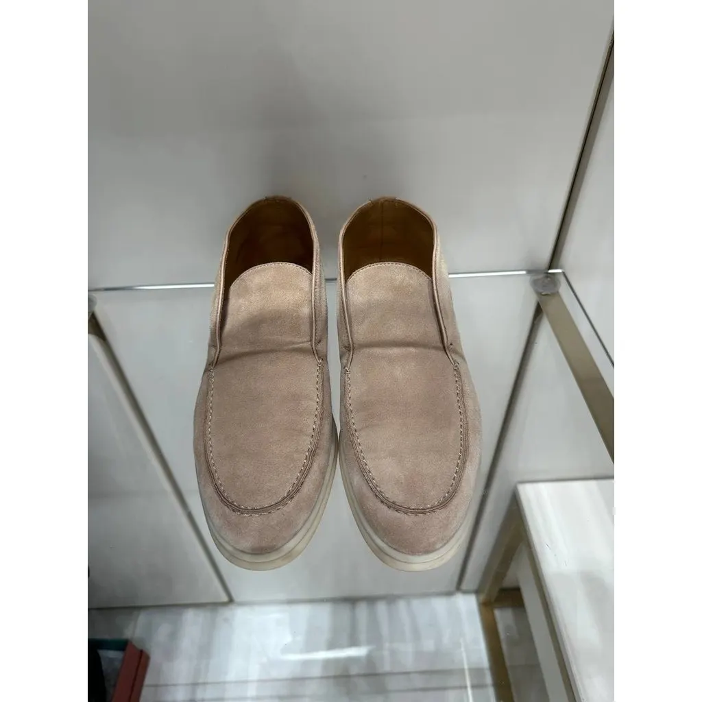 Loro Piana Elegant Beige Suede Ankle Loafers Sz.38 Pre-owned Beige Suede Good - Back View