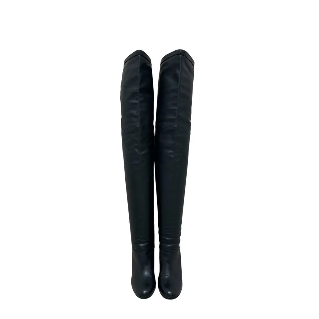 Hermès Black Leather Over-the-Knee Boots - Size 39 Pre-owned Black Leather Good - Back View