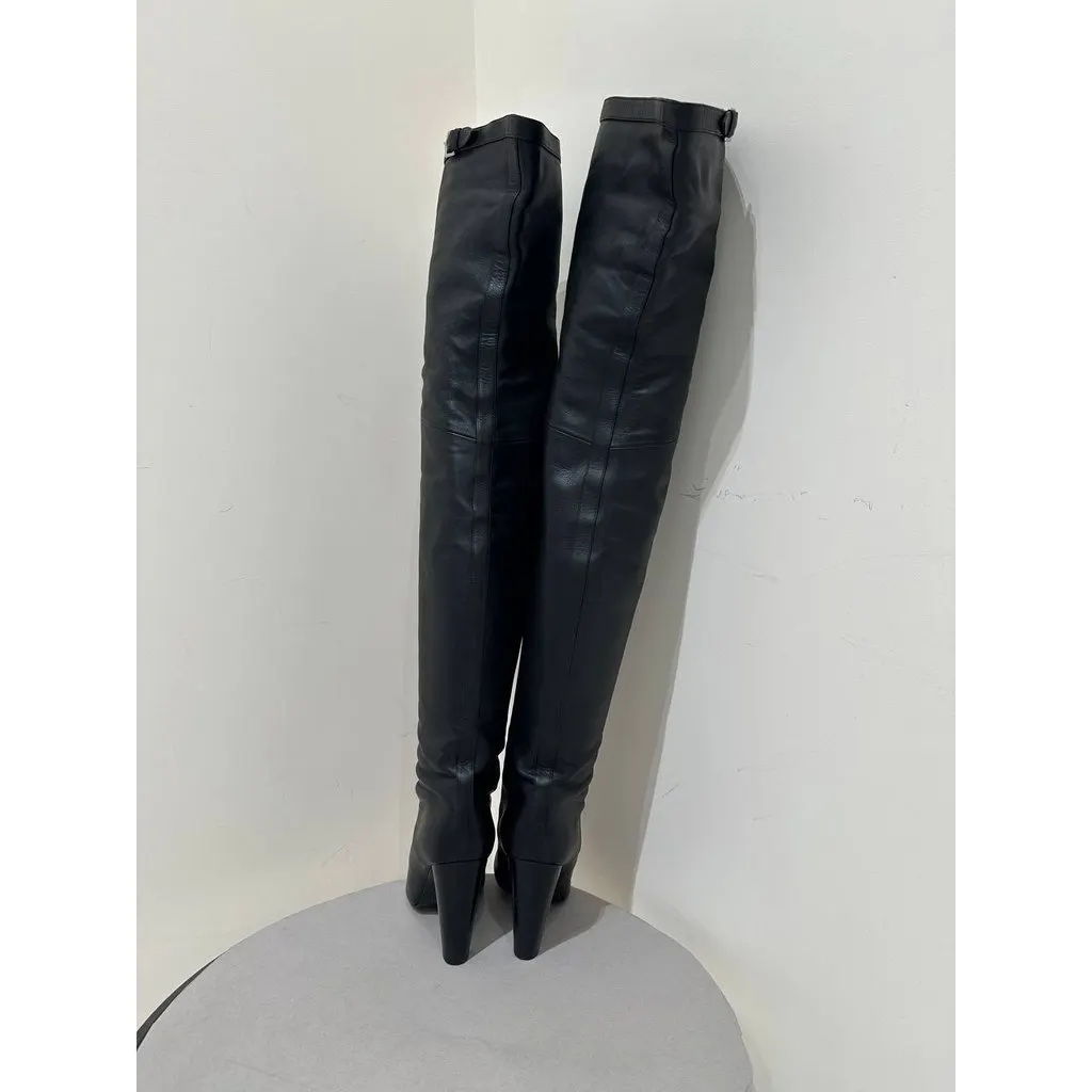 Hermès Black Leather Over-the-Knee Boots - Size 39 Pre-owned Black Leather Good - Box View