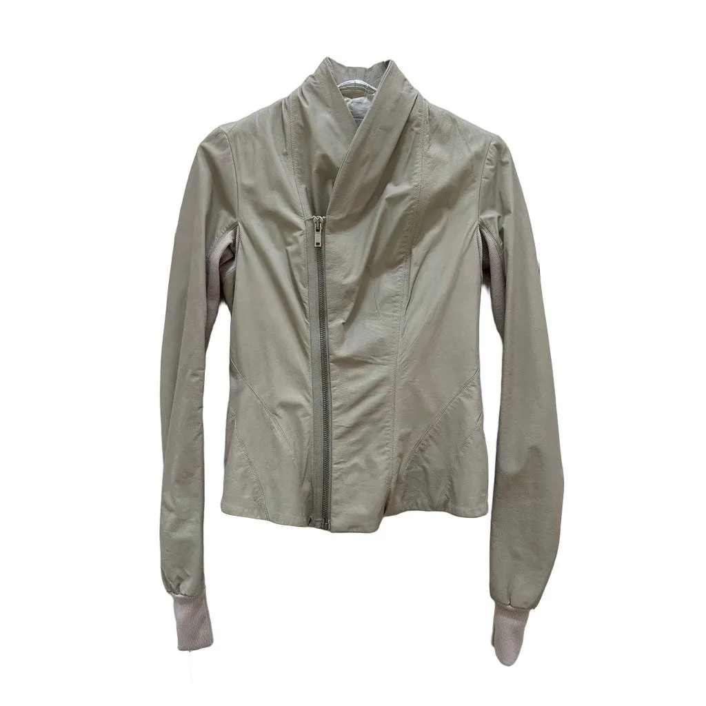 Rick Owens Pearl-Grey Asymmetric Leather Jacket Sz.44 Pre-owned