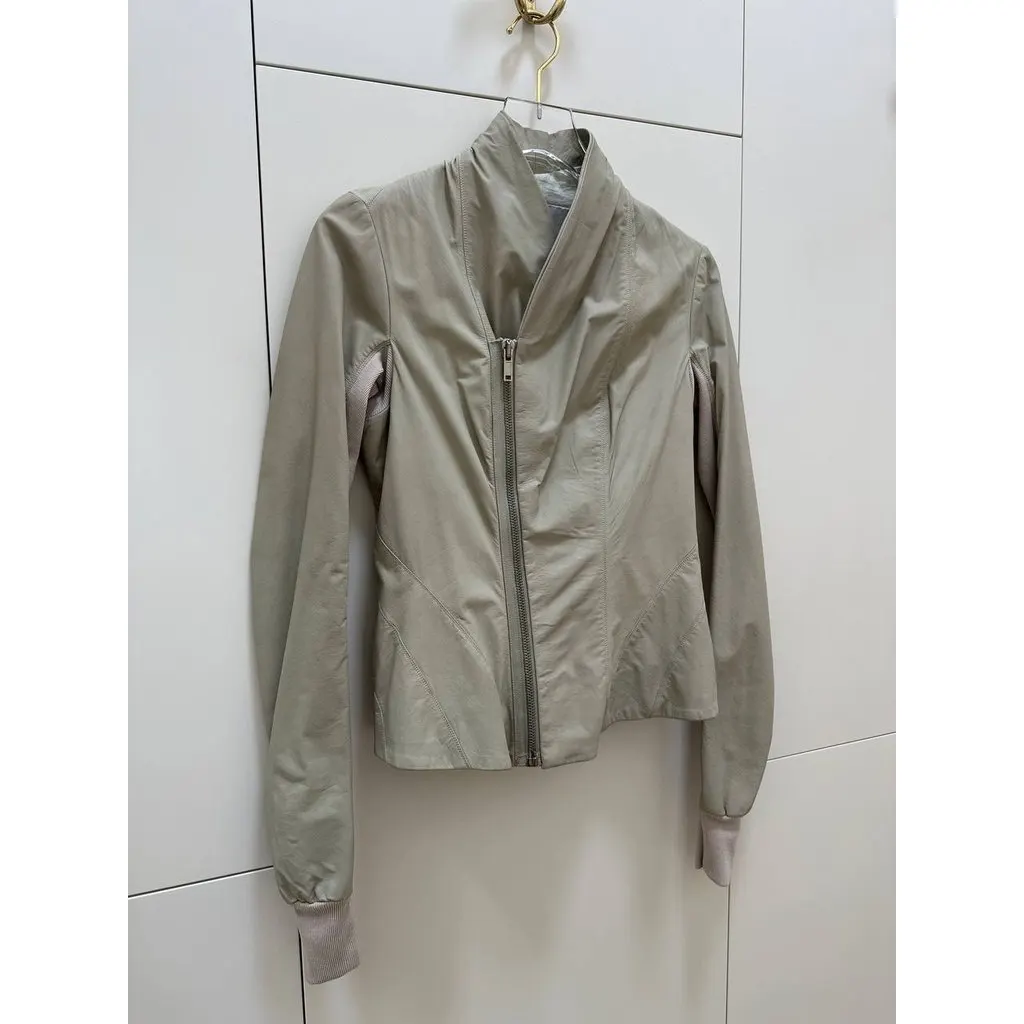 Rick Owens Pearl-Grey Asymmetric Leather Jacket Sz.44 Pre-owned Grey Leather Good - Back View
