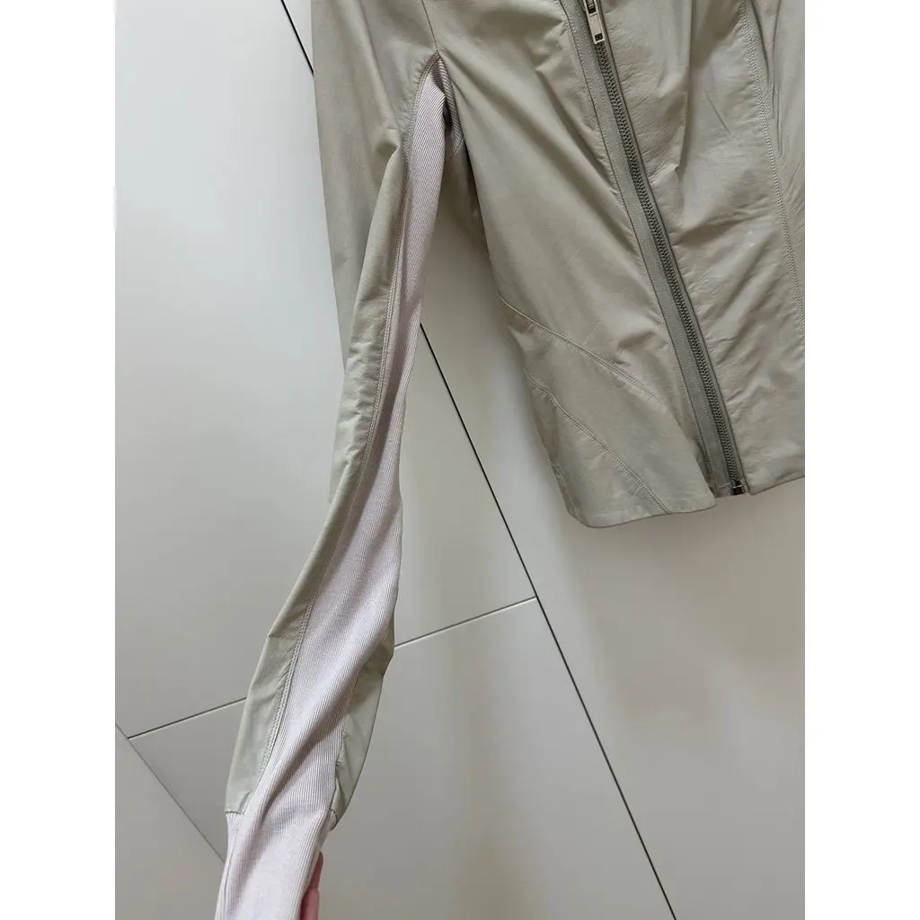 Rick Owens Pearl-Grey Asymmetric Leather Jacket Sz.44 Pre-owned Grey Leather Good - Model View