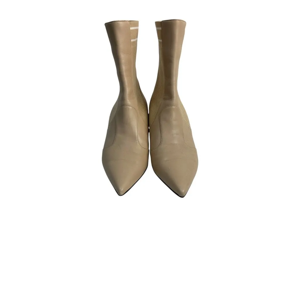 Fendi beige ankle boots with stretch-knit panel Sz.38 Pre-owned Beige Leather Good - Inside View