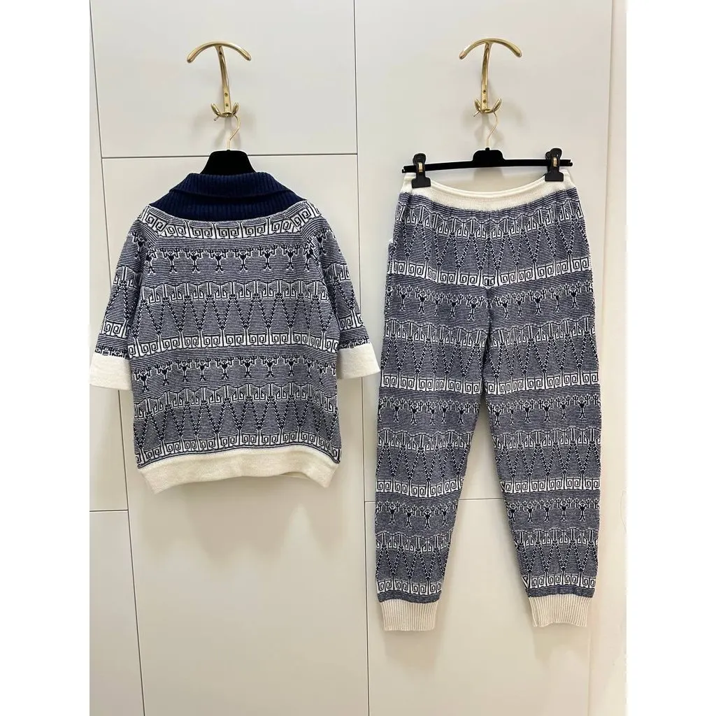 Chanel Cashmere Knit Set Sz.38 Pre-owned Navy Wool Good - Back View