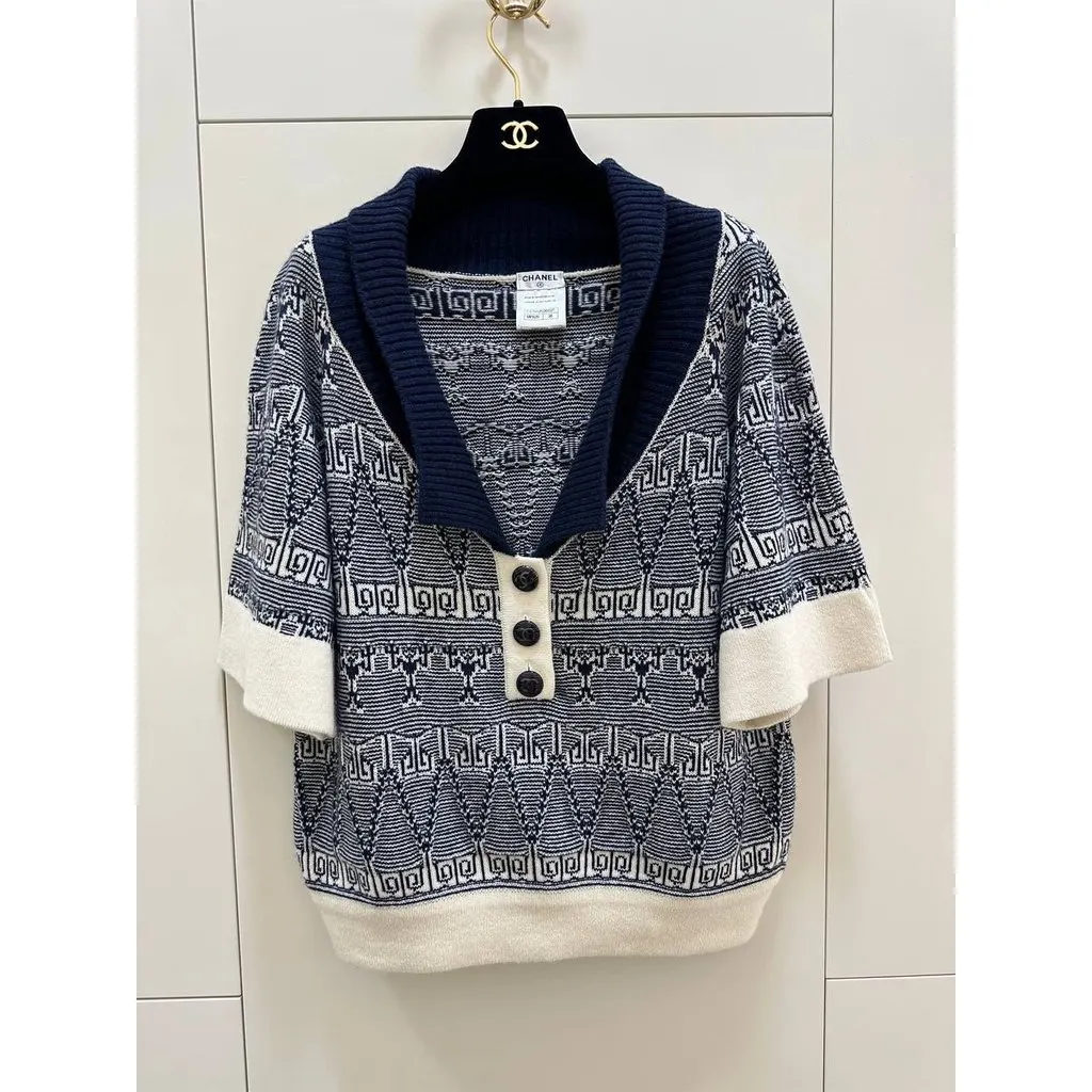 Chanel Cashmere Knit Set Sz.38 Pre-owned Navy Wool Good - Inside View