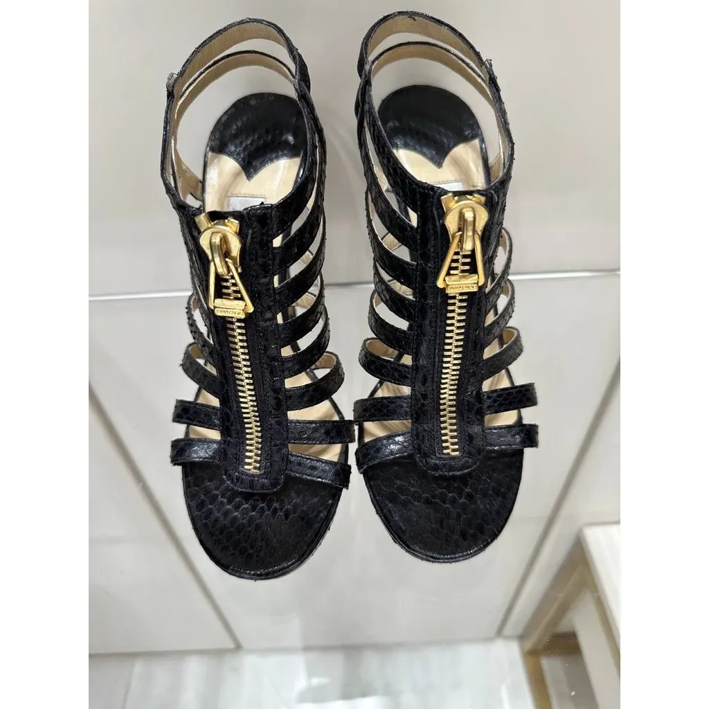 Jimmy Choo Strappy Sandals Sz.38.5 Pre-owned Black Leather Good - Inside View