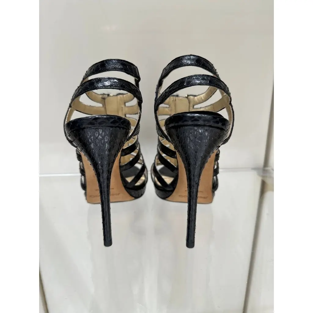 Jimmy Choo Strappy Sandals Sz.38.5 Pre-owned Black Leather Good - Model View