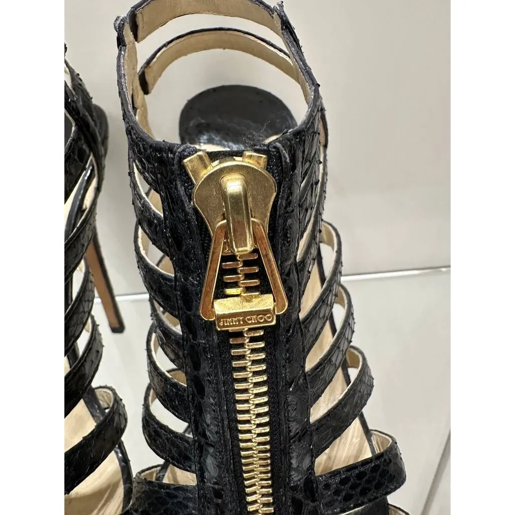 Jimmy Choo Strappy Sandals Sz.38.5 Pre-owned Black Leather Good - Box View