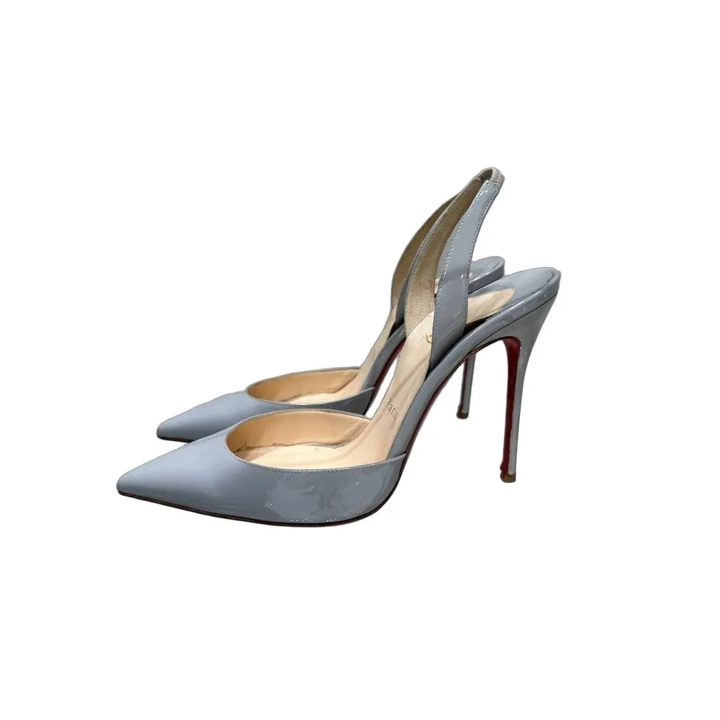 Christian Louboutin Grey Patent Leather Slingback Pumps Sz.37.5 Pre-owned
