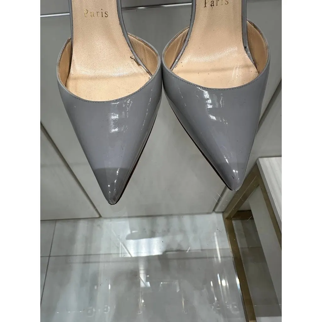 Christian Louboutin Grey Patent Leather Slingback Pumps Sz.37.5 Pre-owned Grey Leather Good - Inside View