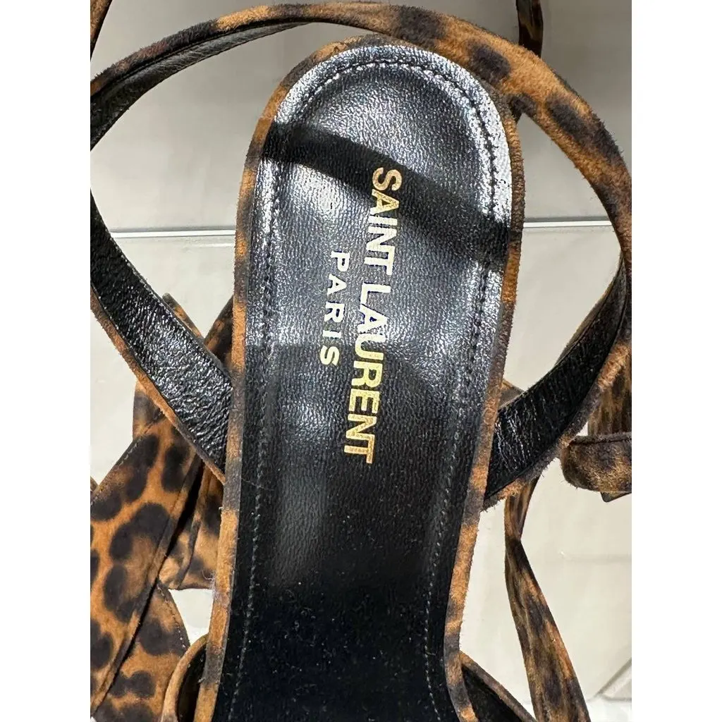 Saint Laurent Bianca Leopard Suede Platform Heels Sz.38 pre-owned Red Suede Good - Box View