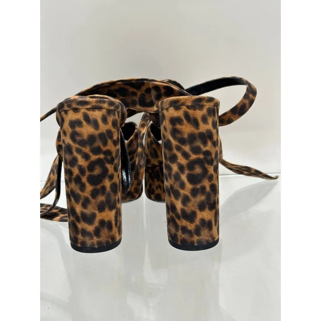 Saint Laurent Bianca Leopard Suede Platform Heels Sz.38 pre-owned Red Suede Good - Model View