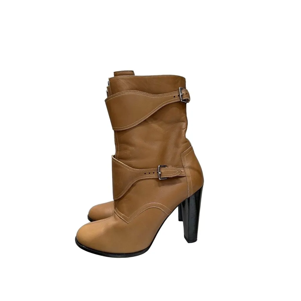 Hermès Tan Leather Buckle Ankle Boots EU 40 Pre-owned