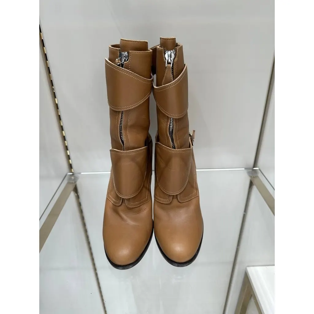 Hermès Tan Leather Buckle Ankle Boots EU 40 Pre-owned MultiColor Leather Good - Box View