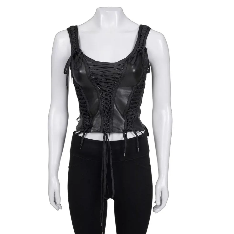 Christian Dior Vintage Black Lambskin Leather Top Sz.38 Pre-owned Black Leather Good - Front View