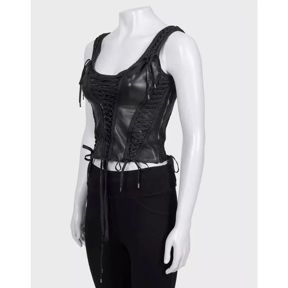 Christian Dior Vintage Black Lambskin Leather Top Sz.38 Pre-owned Black Leather Good - Back View