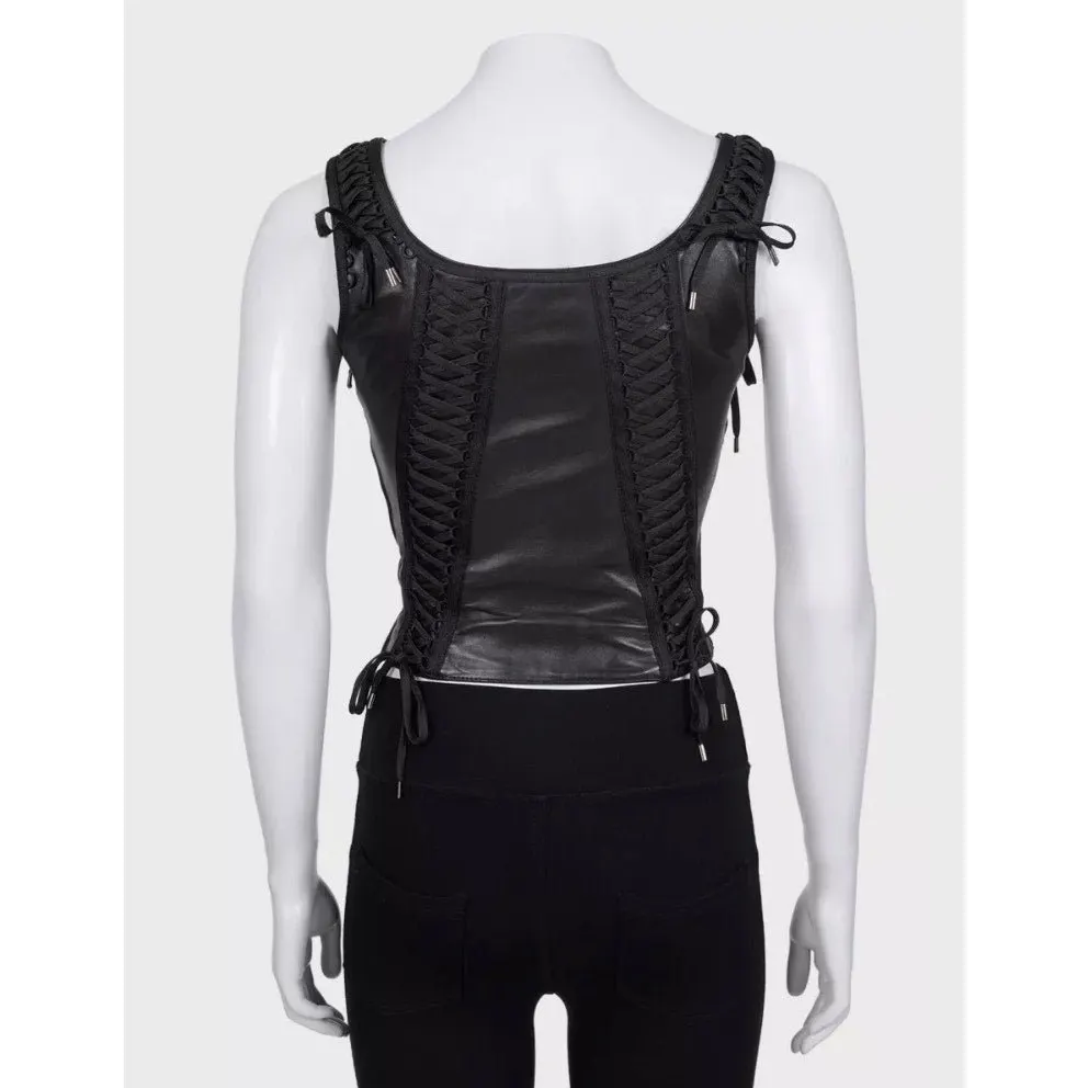 Christian Dior Vintage Black Lambskin Leather Top Sz.38 Pre-owned Black Leather Good - Inside View