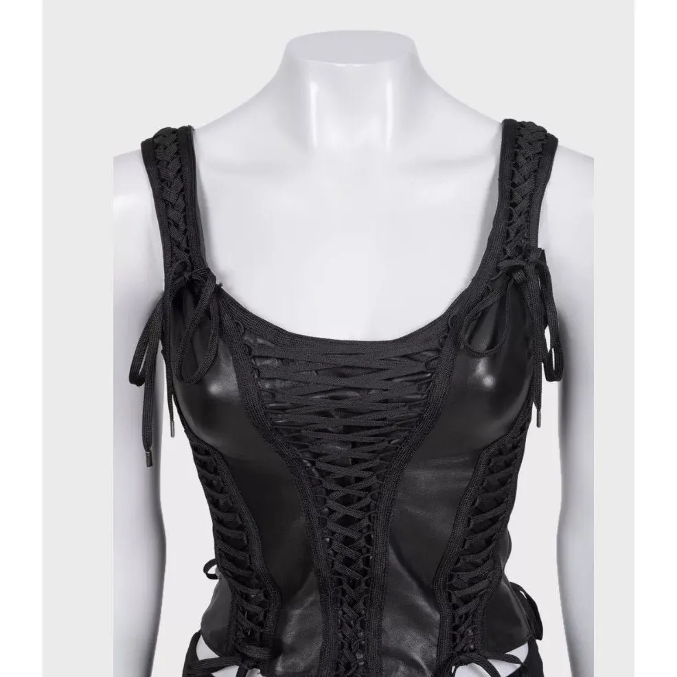 Christian Dior Vintage Black Lambskin Leather Top Sz.38 Pre-owned Black Leather Good - Model View