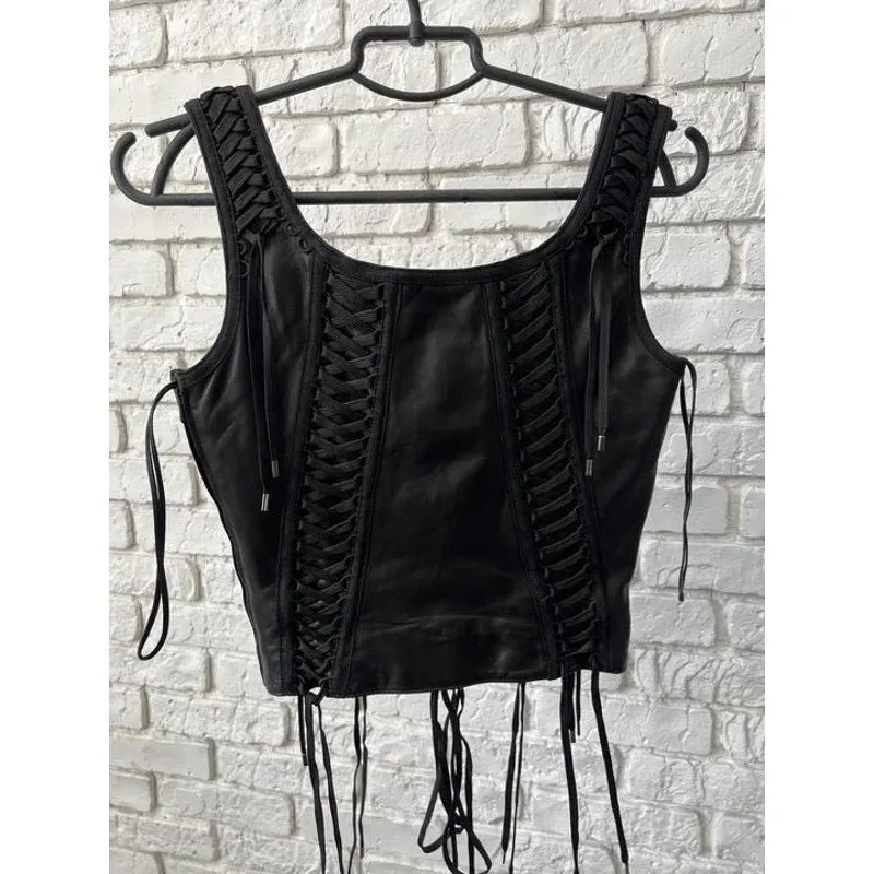 Christian Dior Vintage Black Lambskin Leather Top Sz.38 Pre-owned Black Leather Good - Box View