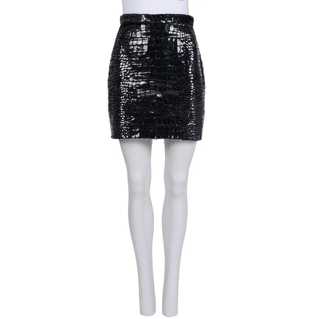Saint Laurent Black Croc Mini Skirt - Size38 Pre=owned Black Silk Good - Front View