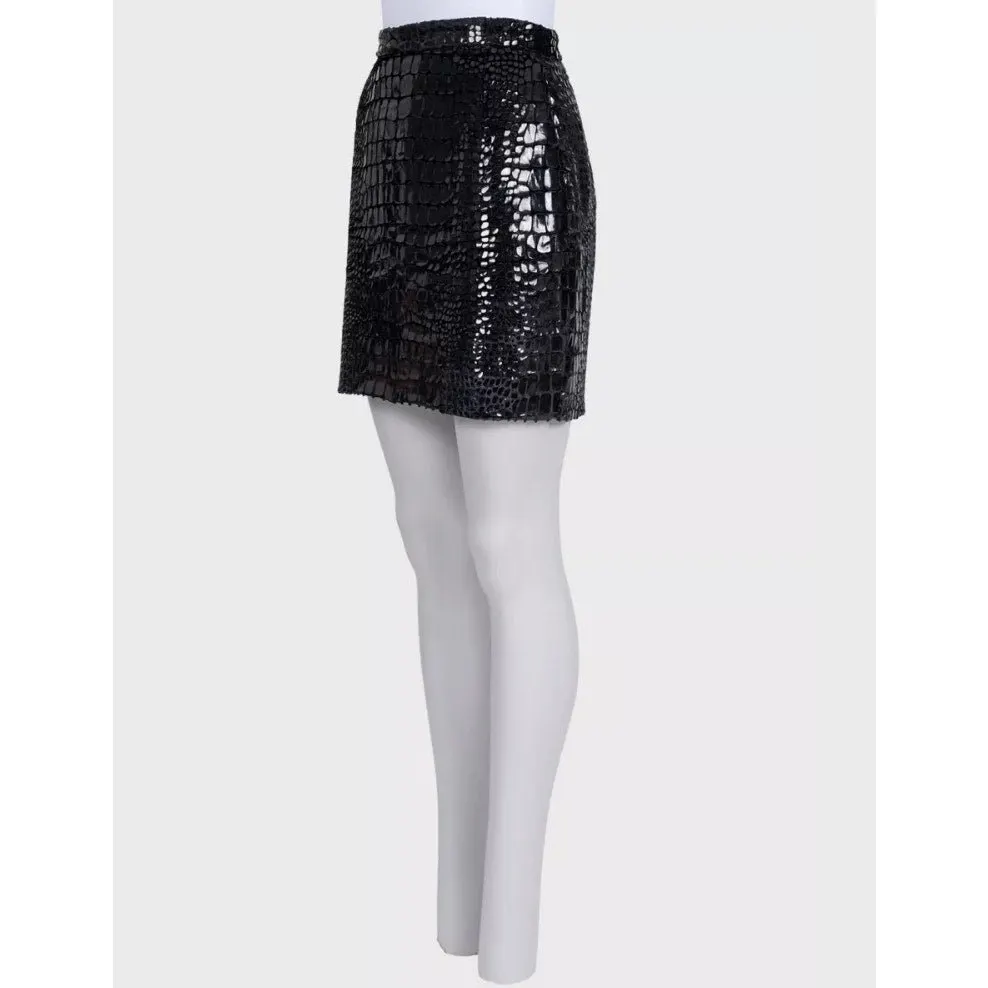Saint Laurent Black Croc Mini Skirt - Size38 Pre=owned Black Silk Good - Back View