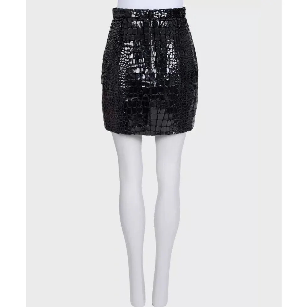 Saint Laurent Black Croc Mini Skirt - Size38 Pre=owned Black Silk Good - Inside View