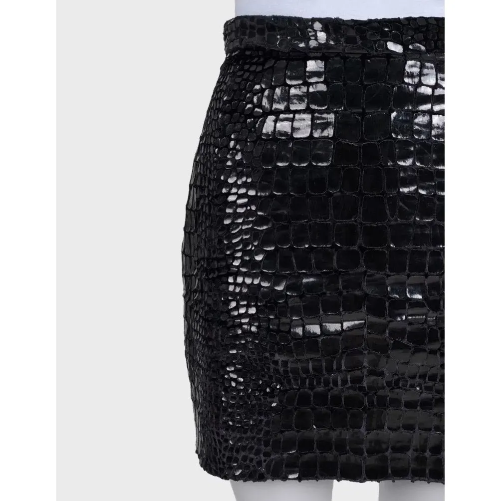 Saint Laurent Black Croc Mini Skirt - Size38 Pre=owned Black Silk Good - Model View