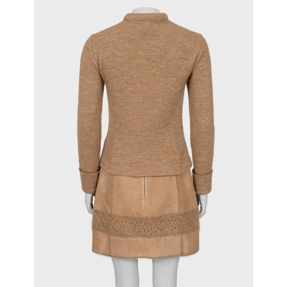Escada Vintage Brown Suit Skirt Jacket Leather Trim S EU 36 Pre-owned Brown Leather Good - Inside View