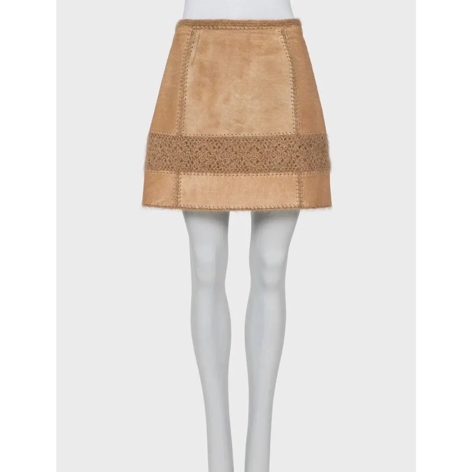Escada Vintage Brown Suit Skirt Jacket Leather Trim S EU 36 Pre-owned Brown Leather Good - Box View