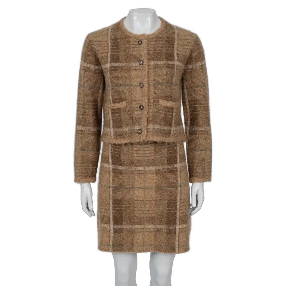 Polo Ralph Lauren Brown Plaid Knit Set - Size S Pre-owned Brown Wool Good - Front View