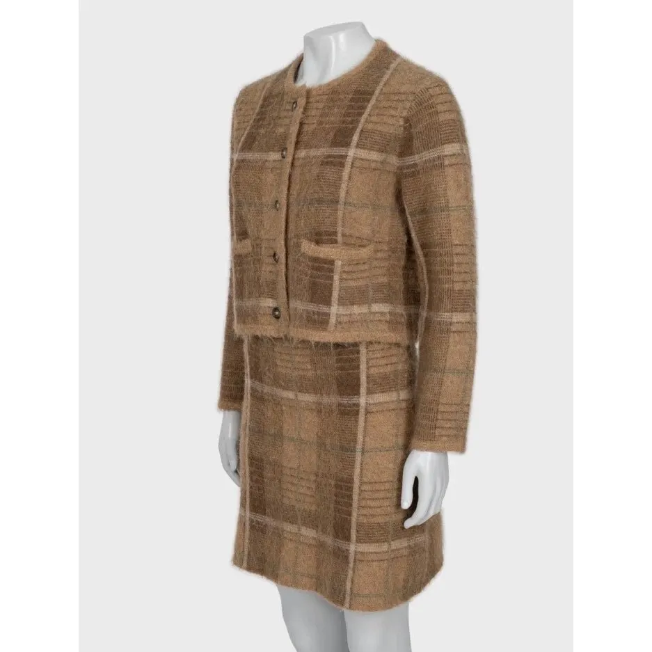 Polo Ralph Lauren Brown Plaid Knit Set - Size S Pre-owned Brown Wool Good - Back View
