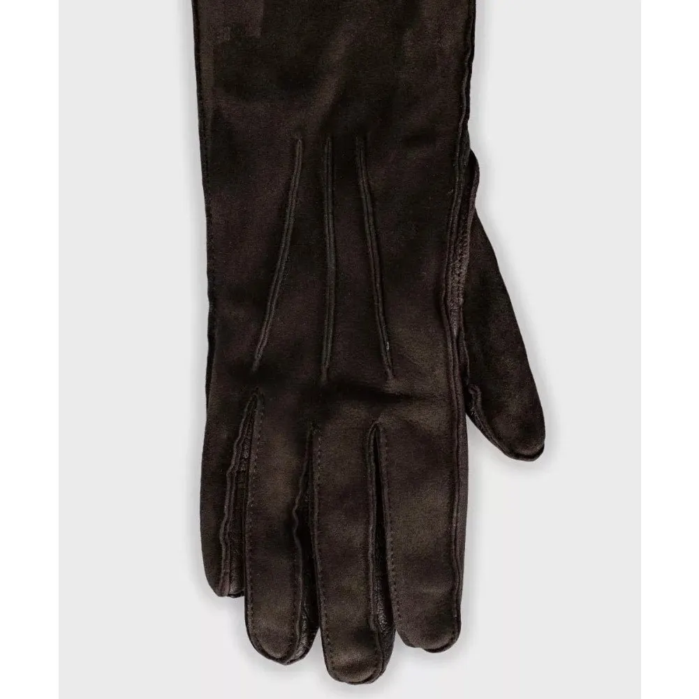 Loro Piana Brown Leather Suede Chinchilla Fur Gloves Sz.S Pre-owned Brown Leather Good - Inside View